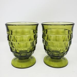 VTG Indiana Glass Whitehall Colony Avocado Green 10oz. Short Water Glasses